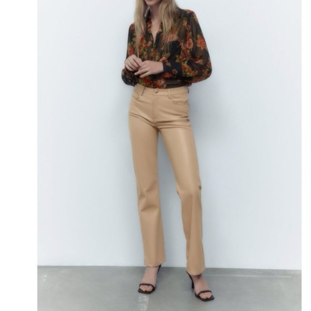 Zara Tan Faux Leather Straight Leg Women's Jeans